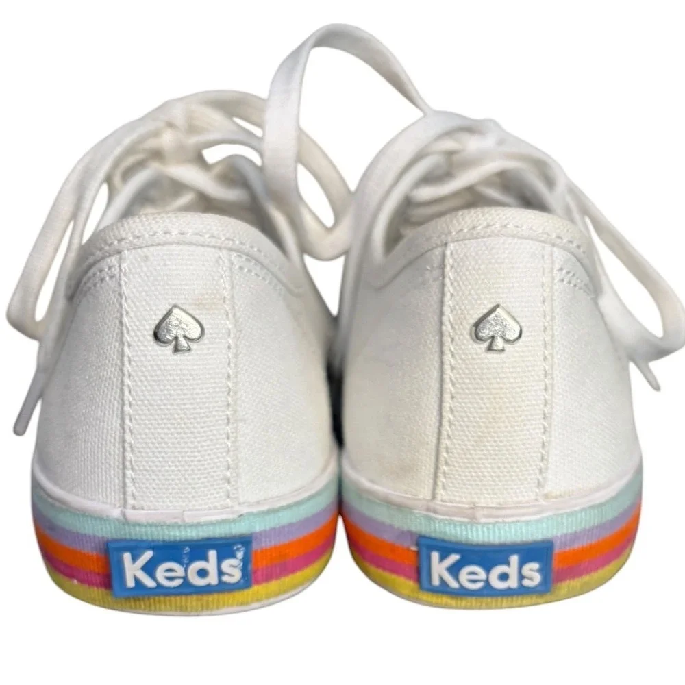 Kate Spade X Keds Colab‎ White Rainbow Platform Sneakers Canvas Women's Size 7.5